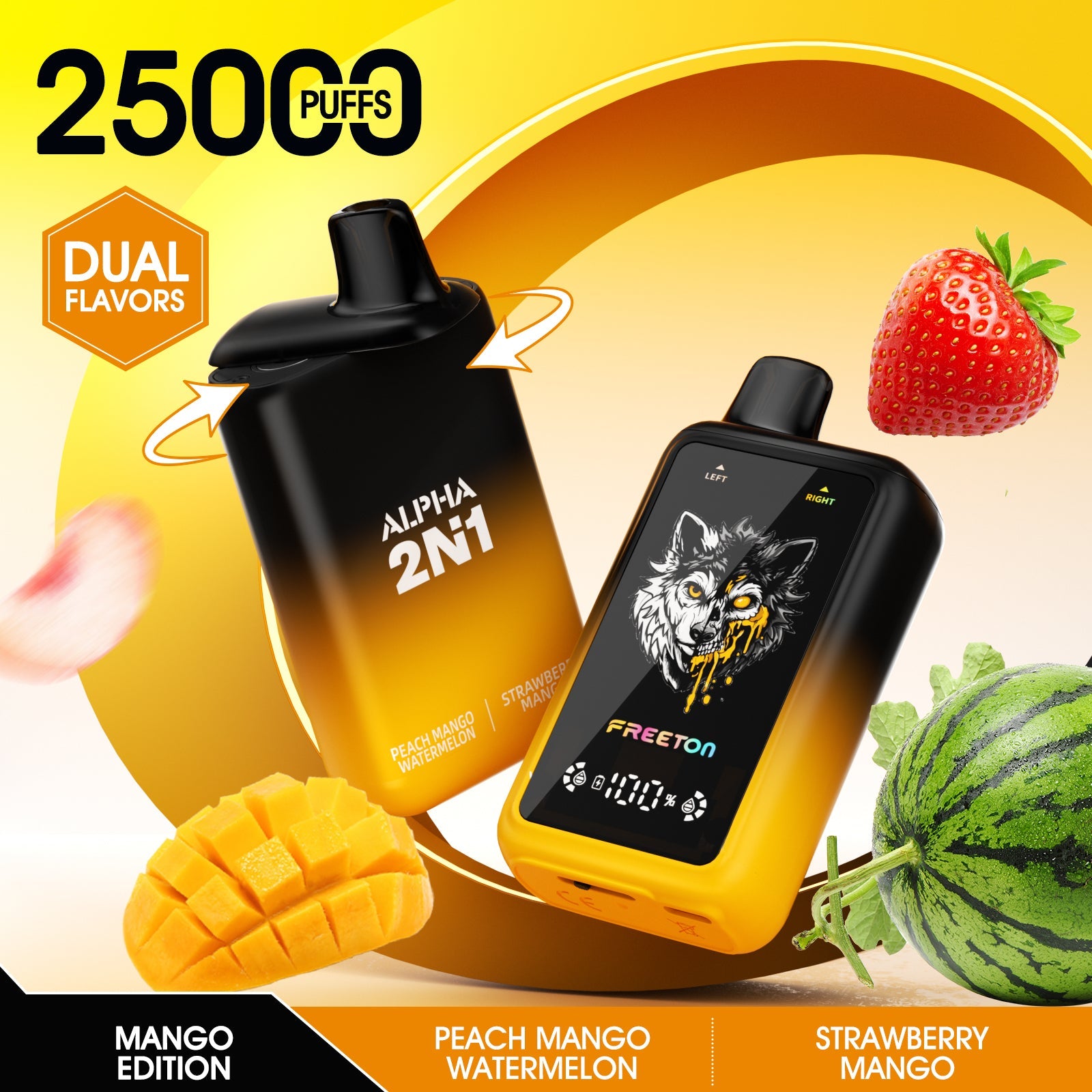 Freeton X Vapology Alpha 2in1 25k - Peach Mango Watermelon + Strawberry Mango