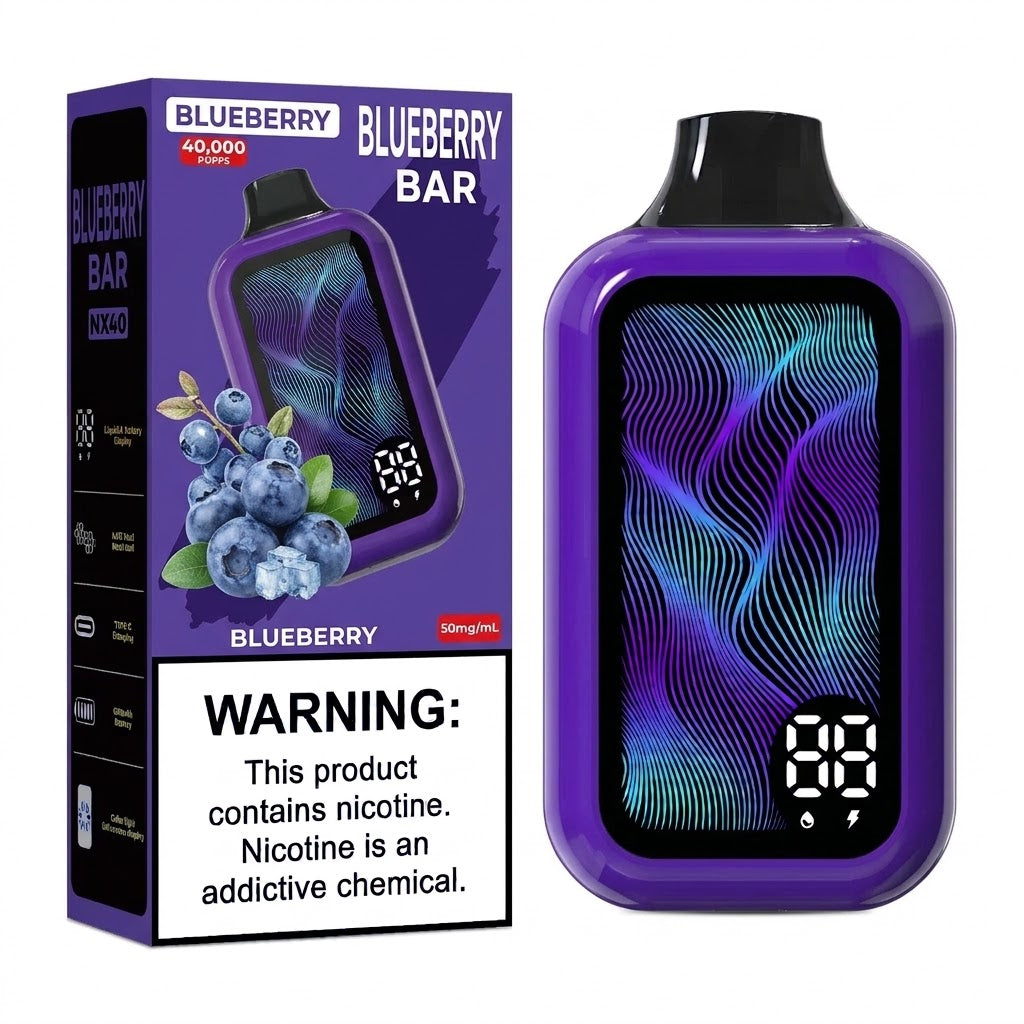 Blueberry Ice Nox Bar by Flavour World SA, 40,000 puff disposable vape with 5% nicotine, featuring blue and white packaging.