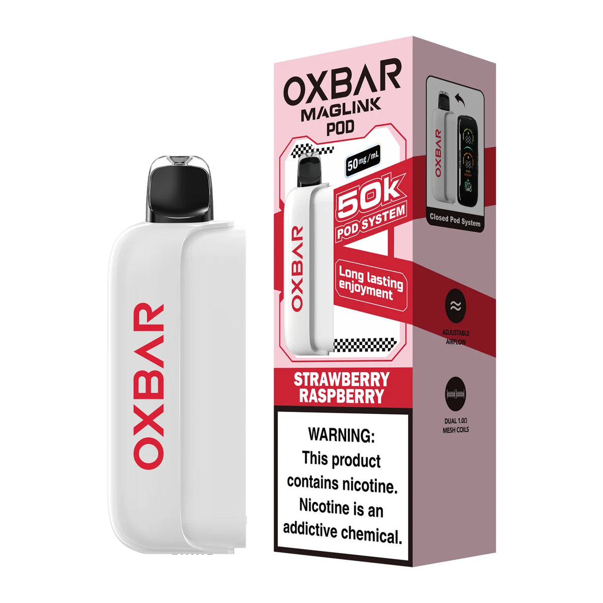 Oxbar Maglink 50K Strawberry Raspberry 50mg pod, no battery, shown on a white background