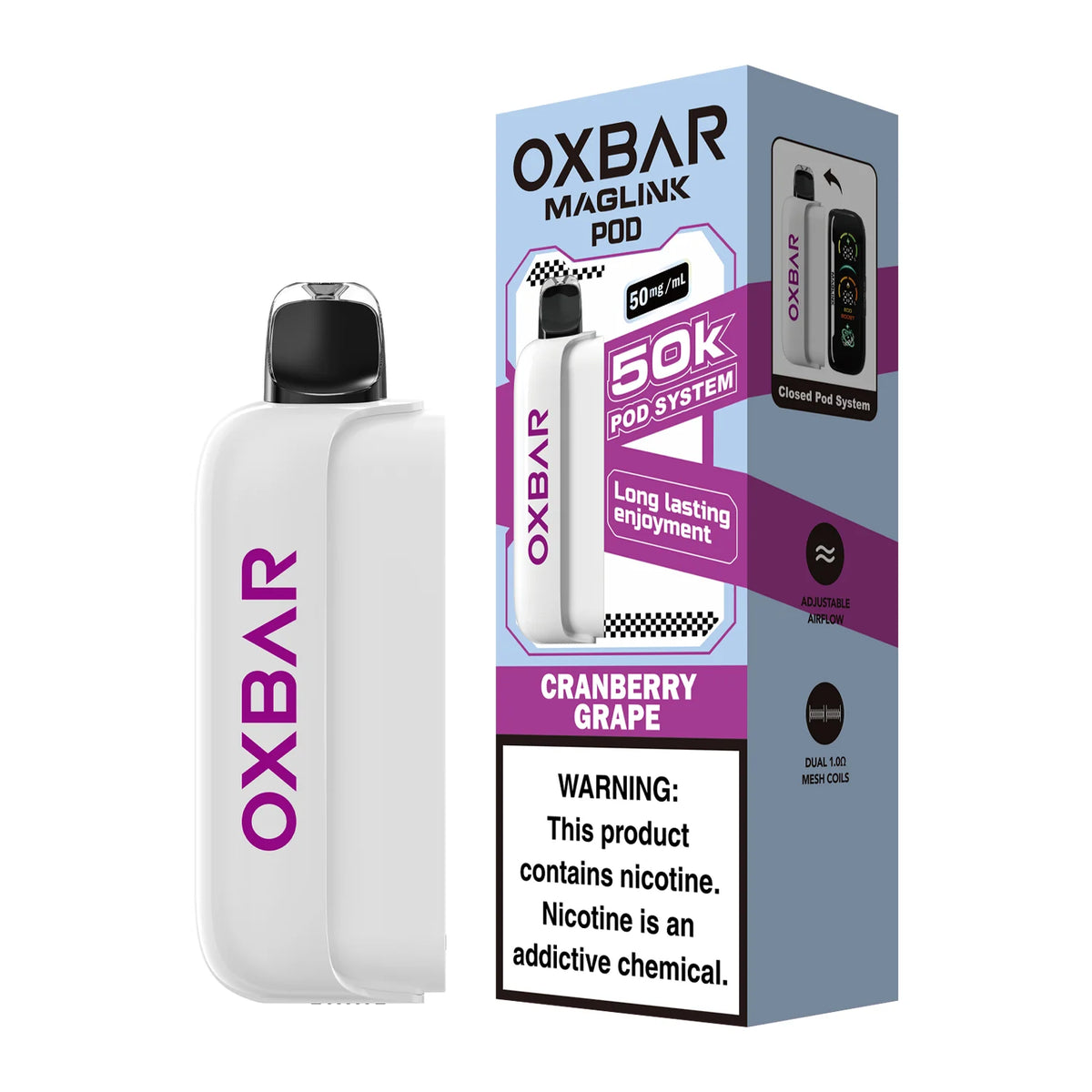 Oxbar Maglink 50K Cranberry Grape 50mg pod, no battery