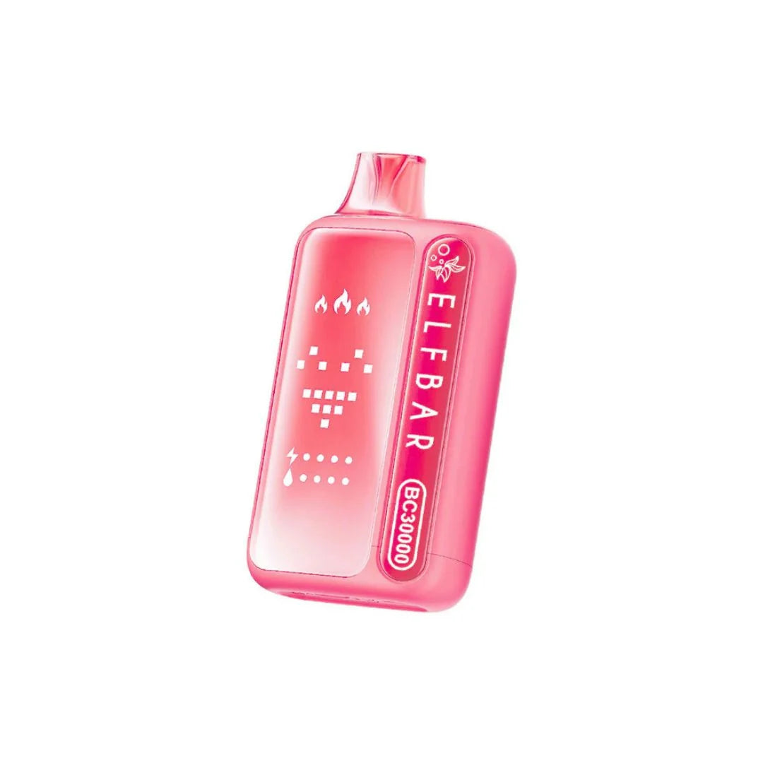Elf Bar BC30000 vape device featuring Pomegranate Raspberry Lime flavor with 5% nicotine, in sleek design.
