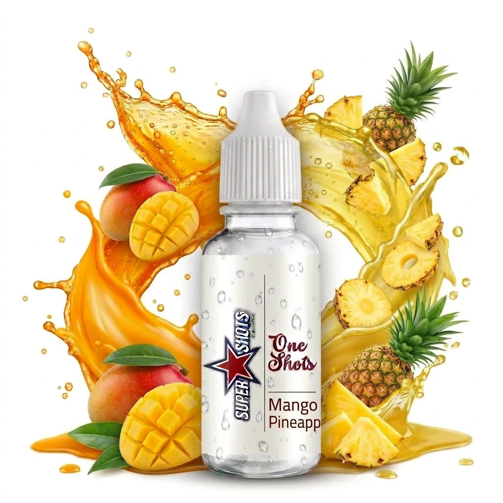 Bright mango and pineapple ice shot from One Shot, featuring a layered, colorful beverage in a clear glass.