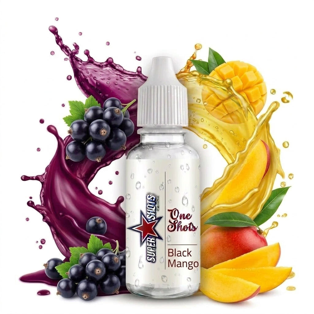 Black Mango One Shot by One Shot, a sleek black vape device with a modern design and textured surface.