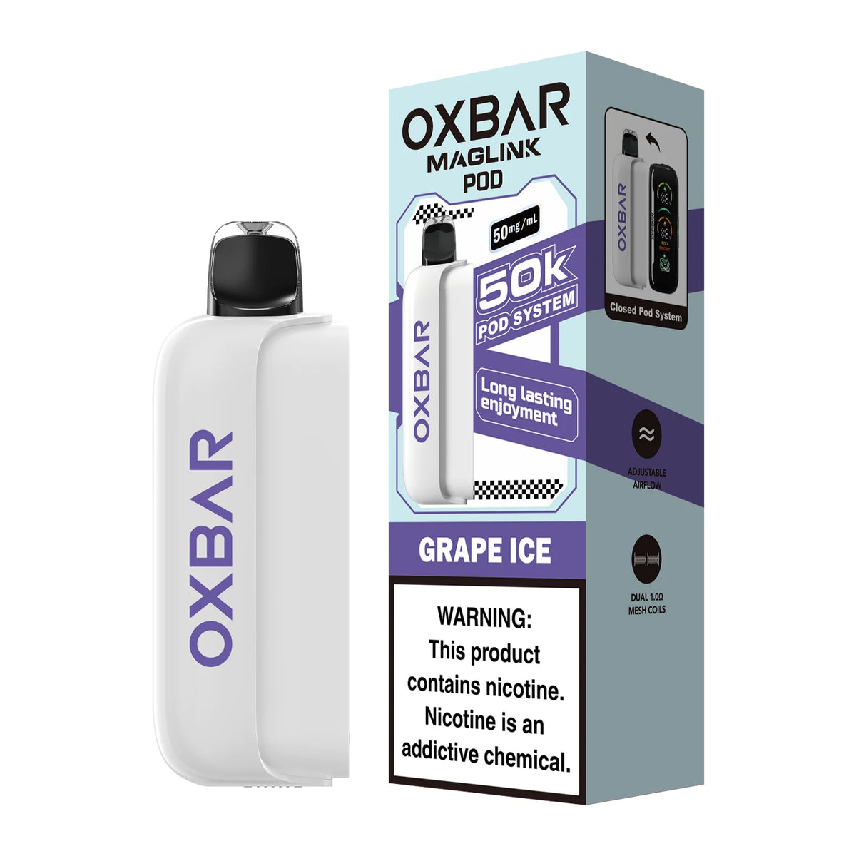 Oxbar Maglink 50K Grape Ice 50mg pod, no battery, product package image