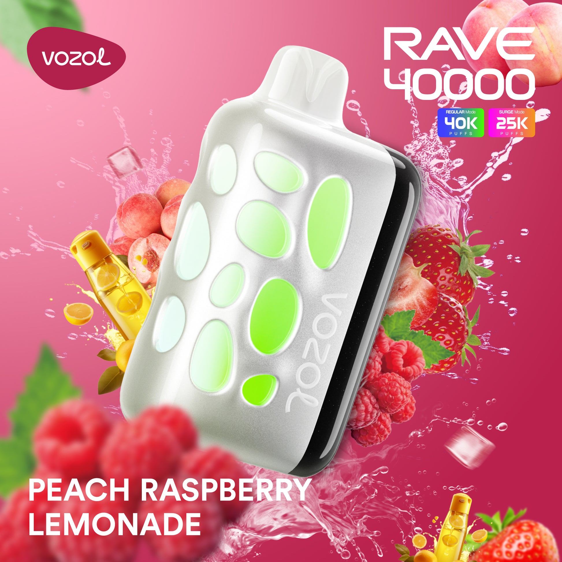 VOZOL Rave 40k Puff 5% – Peach Raspberry Lemonade