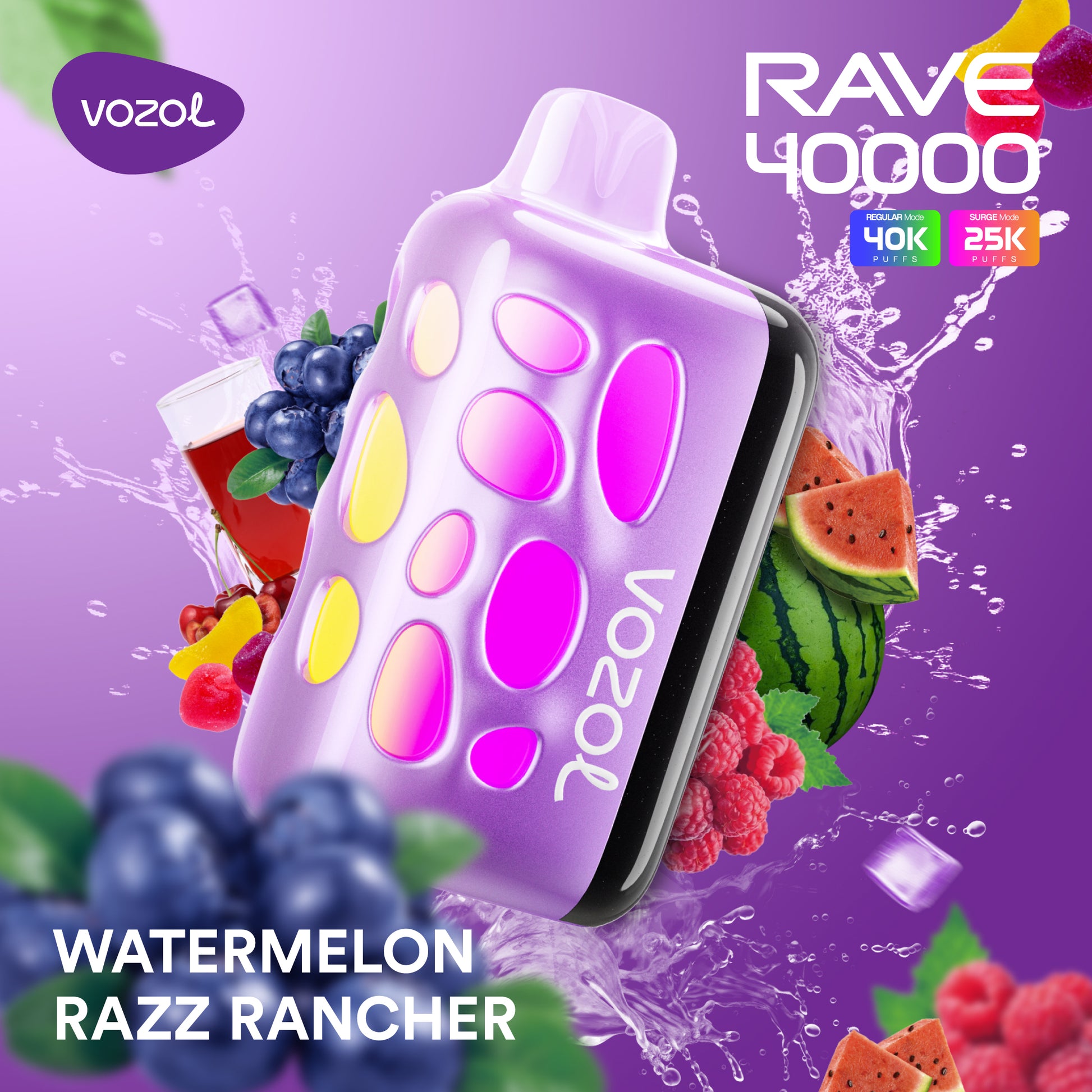 VOZOL Rave 40k Puff 5% – Watermelon Razz Rancher