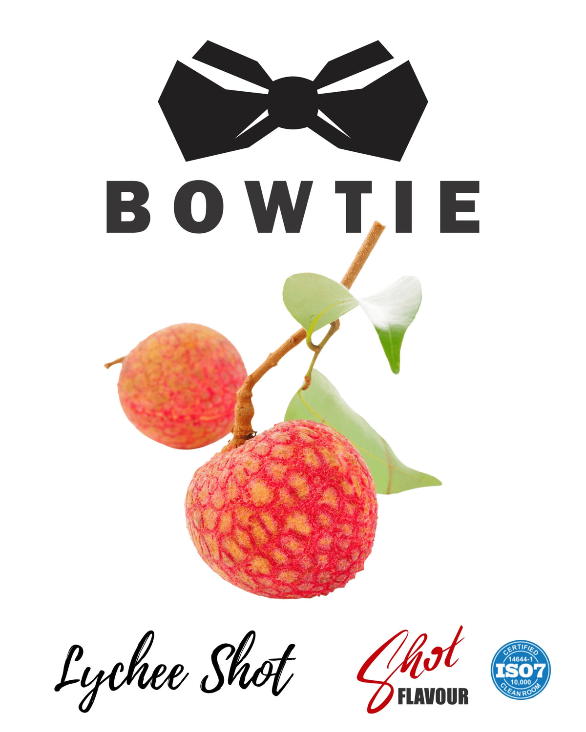 Lychee flavored Bow Tie One Shot from Mixd One Shot, featuring a vibrant, colorful packaging with the shot bottle visible.