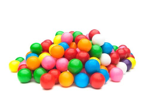 Colorful CBE Bubblegum Candy from Flavour World SA, showing vibrant pink and blue chewy candies in a clear bag.