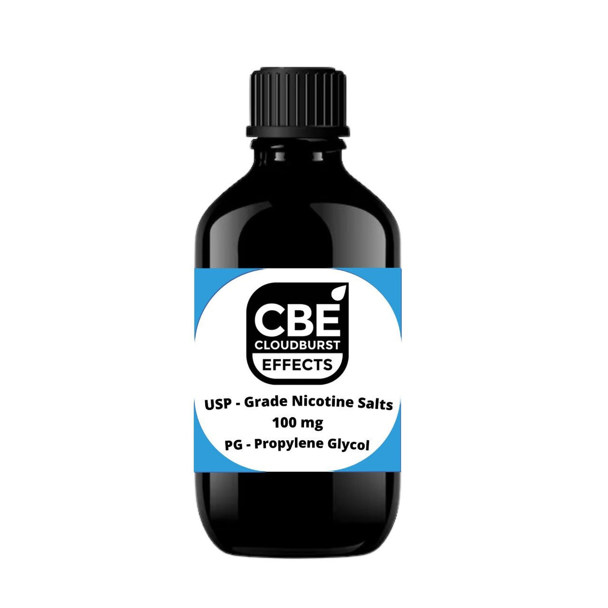 CBE Nicotine Salt 100mg PG bottle by Flavour World SA, showing the small glass container with label.