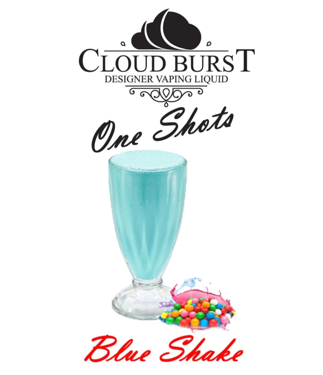 Blue Cloud Burst One Shot from One Shot, a vibrant shake with a cloud-shaped design and colorful sprinkles on top.