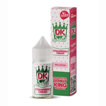 Donut King Long Fill Strawberry Cream e-liquid bottle with 30ml size, featuring a strawberry cream flavor label.
