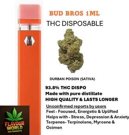 Bud Bros - 1ML THC Disposable - Durban Poison (Sativa)