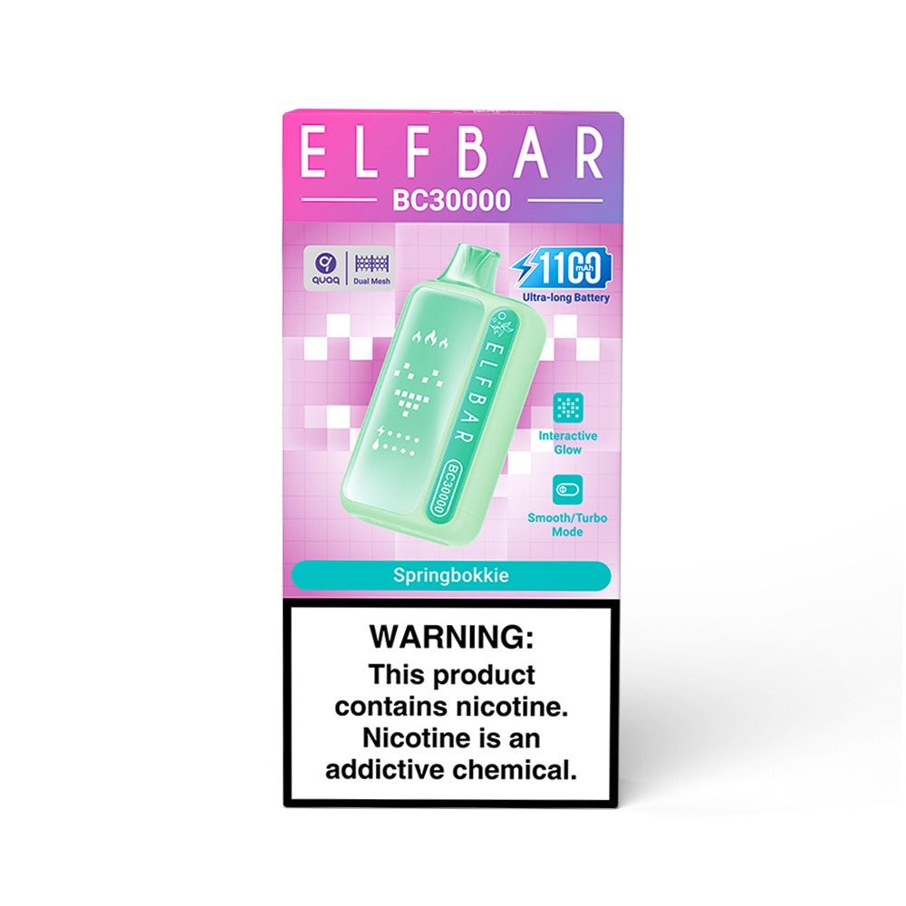 Elf Bar BC30000 Springbokkie 5% disposable vape device with colorful packaging and sleek design.