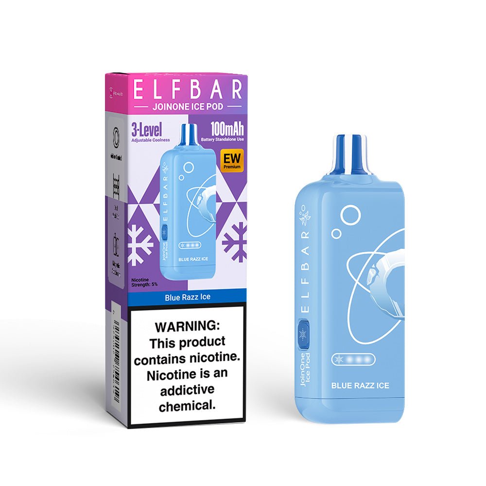 Elf Bar EW 16000 Blue Razz Ice vape pod, showing the sleek blue packaging with flavor branding.