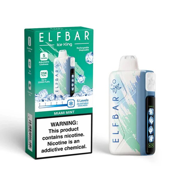 Elfbar Ice King RD 25000 Miami Mint disposable vape with sleek design and vibrant mint flavor.