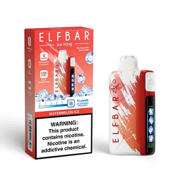 Elf Bar Ice King RD 25000 Watermelon Ice 5% disposable vape with vibrant watermelon and cool icy flavor.