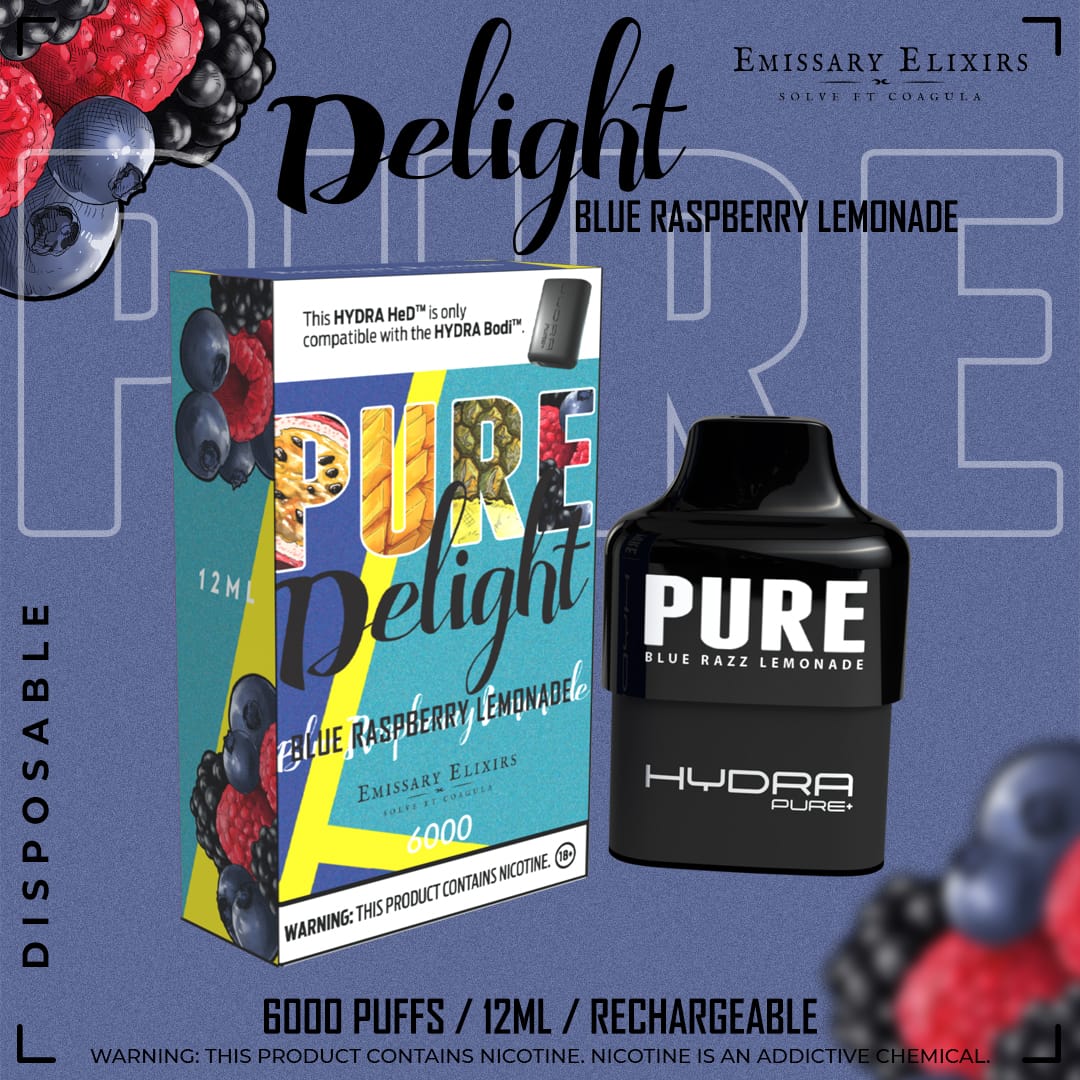 Emissary Elixirs Pure Hydra Blue Raz Lemonade Flavour Pod from Flavour World SA, with battery sold separately.