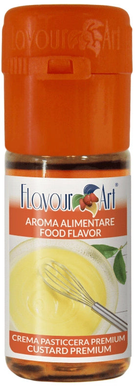 Creamy FA Custard Premium e-liquid by Flavour World SA in a clear bottle with a yellow label, ready for vaping.