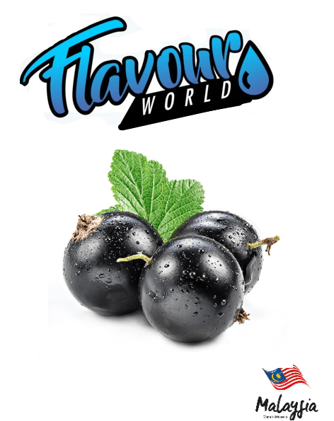 FSA Malaysian Blackcurrant in a clear jar, showcasing dark purple berries with green leaves, from Flavour World SA.