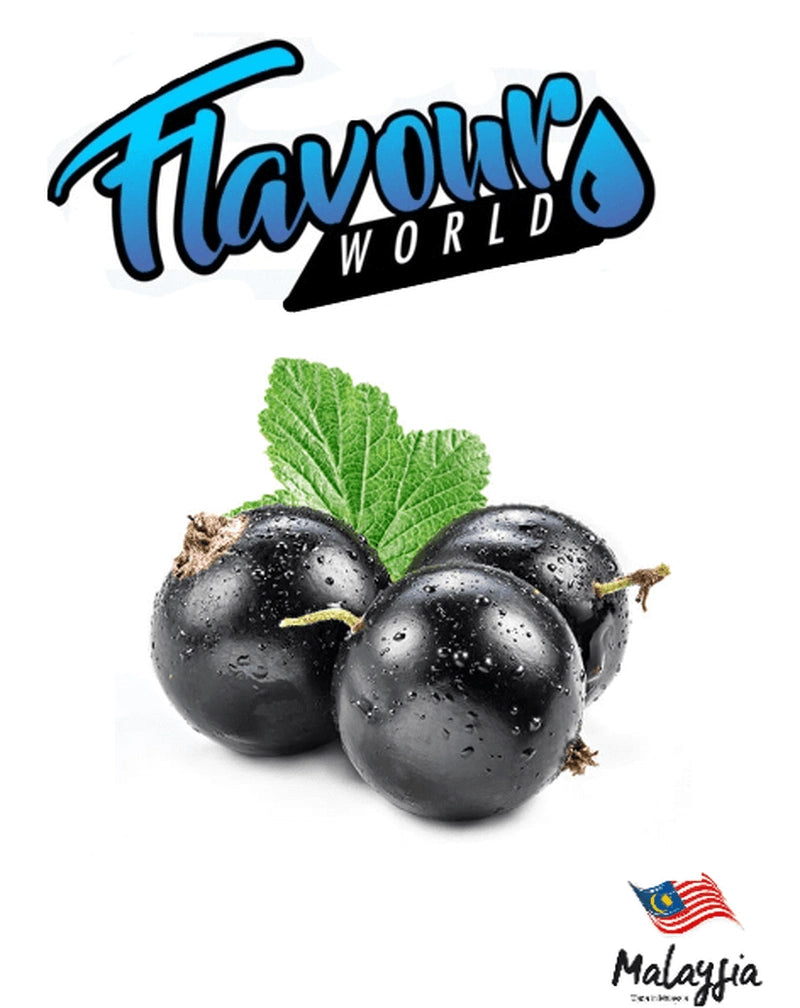FSA Malaysian Blackcurrant by Flavour World SA in a clear container showing dark blackcurrant berries