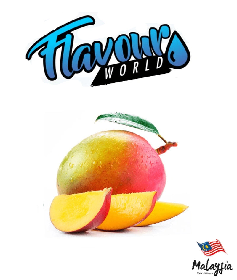 Malaysian FSA/CBE Malaysian Double Mango by Flavour World SA, fresh ripe mangoes with vibrant orange skin and lush green leaves.
