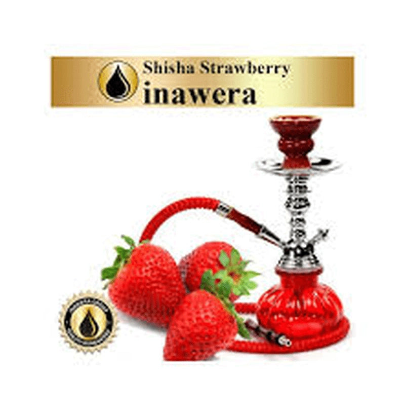 Inewera INW Shisha Strawberry flavor in a pack, showing colorful tobacco leaves and packaging details.
