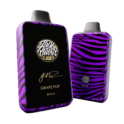Jack Parow Tjoef 10K Grape Pop vape device with purple design and branding, featuring a colorful, modern appearance.