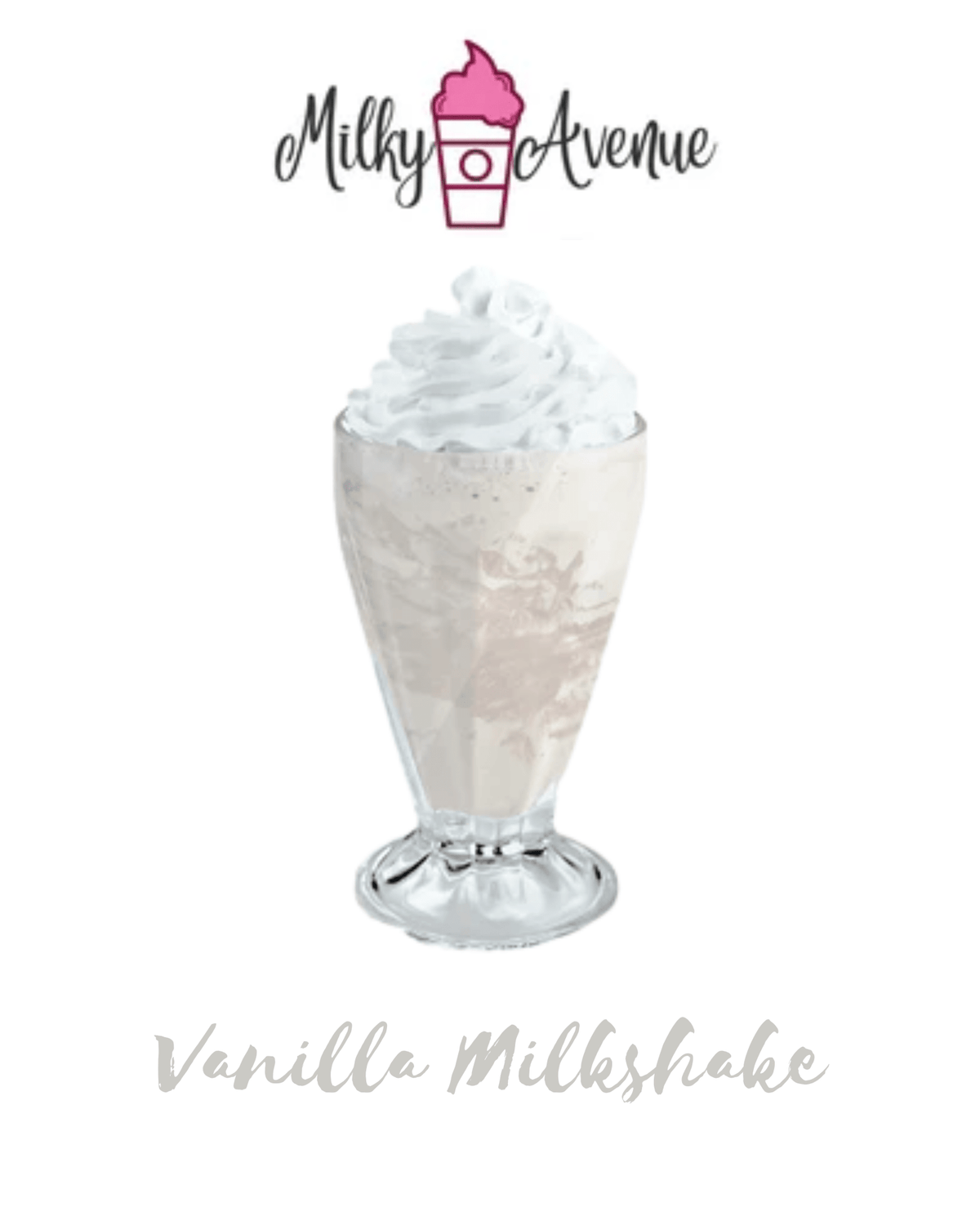 Creamy vanilla milkshake in a glass with whipped cream and sprinkles, featuring Milky Avenue One Shot by Mixd One Shot.