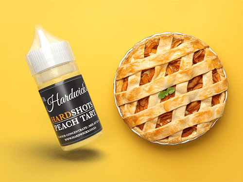 Mr Hardwicks Hard Shot Peach Tart flavor e-liquid bottle from Flavour World SA, featuring a peach tart dessert design.