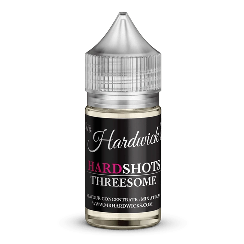 Mr Hardwicks Hard Shot Threesome flavored vape shot bottle from Flavour World SA, featuring colorful packaging and branding.
