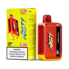 Nasty 9000 Puff Lemon Cola 5% disposable vape device with lemon and cola flavor branding.
