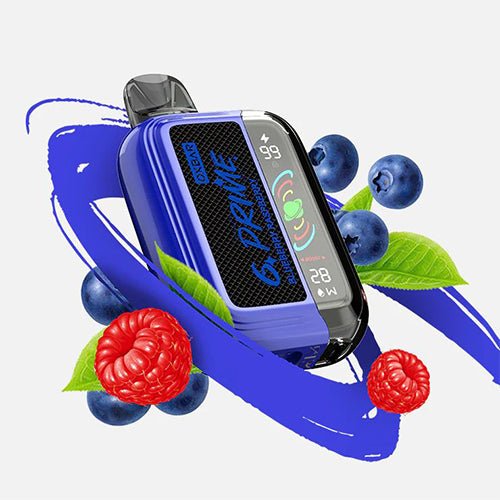Oxbar GPrime 25k Blue Raspberry 5% disposable vape device showing blue raspberry flavor design and branding.
