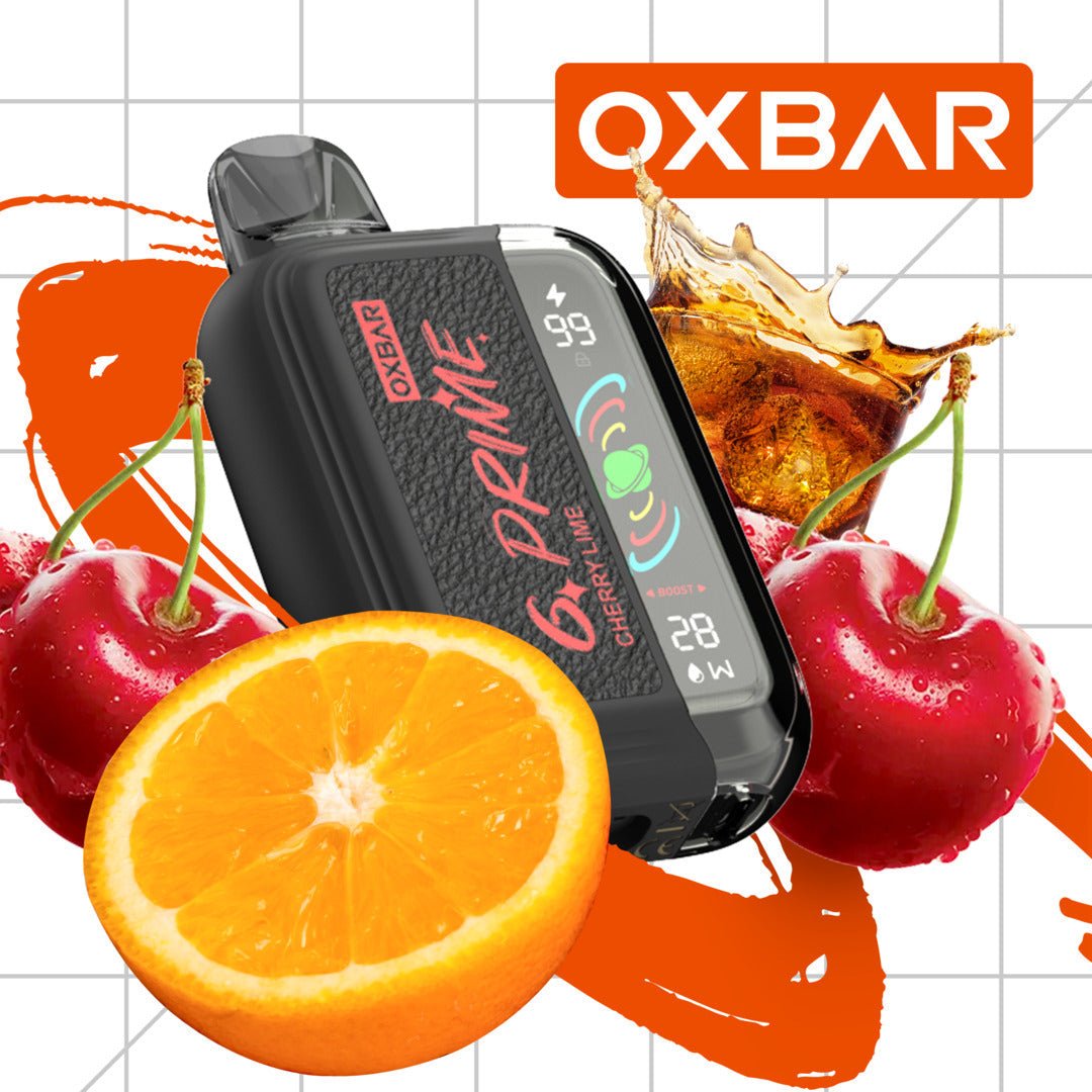 Oxbar GPrime 25k Cherry Lime 5% energy drink shot bottle with cherry lime flavor and branding on label.