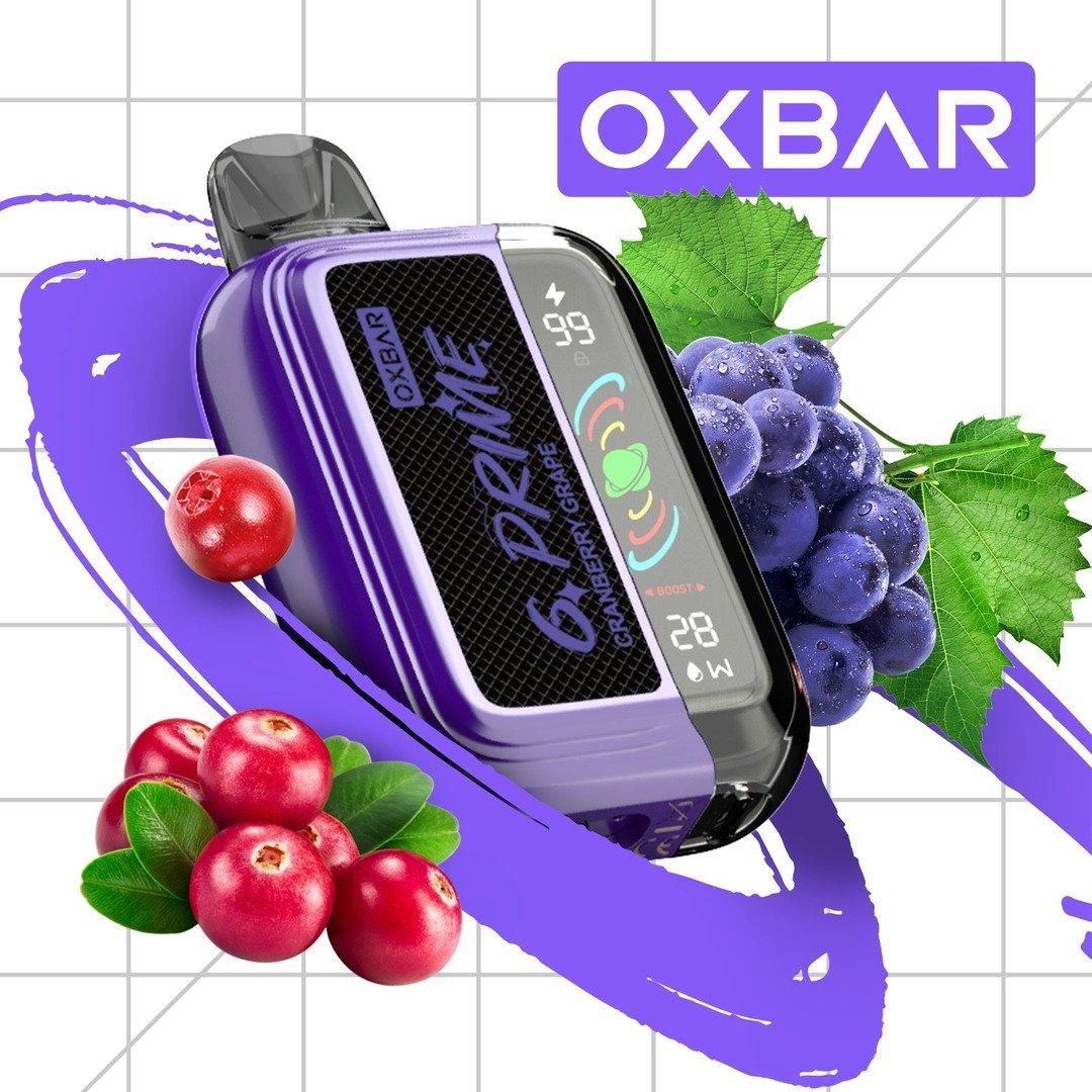 Oxbar GPrime 25k Cranberry Grape 5% vape device from Flavour World SA, featuring a sleek design and vibrant cranberry grape flavor.
