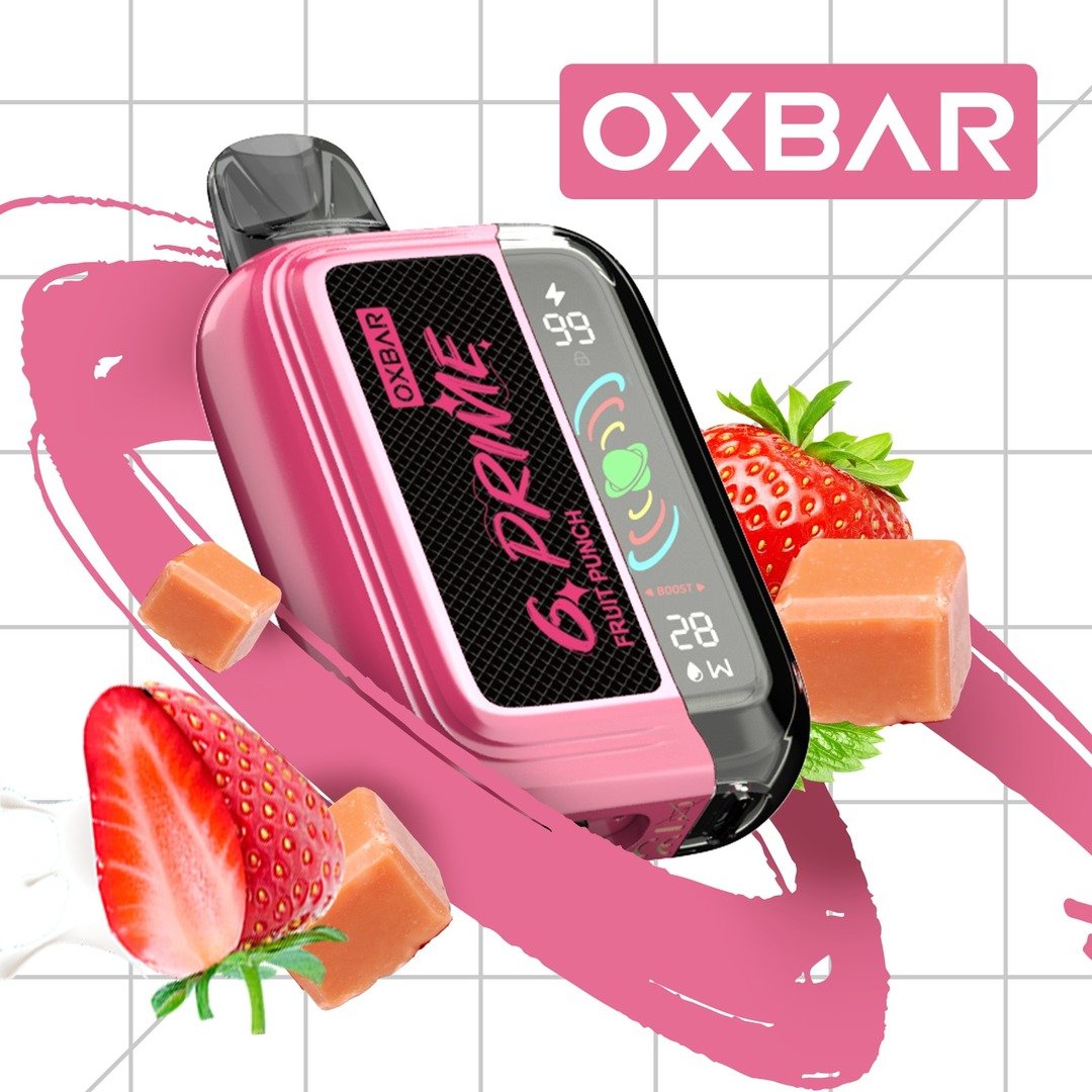 Oxbar GPrime 25k Fruit Punch 5% energy drink powder by Flavour World SA, showing the vibrant fruit punch flavor packaging.