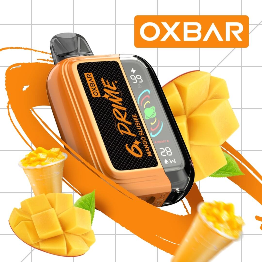 Oxbar GPrime 25k Mango Slush 5% flavored vape product from Flavour World SA, showing the bottle with mango slush label.