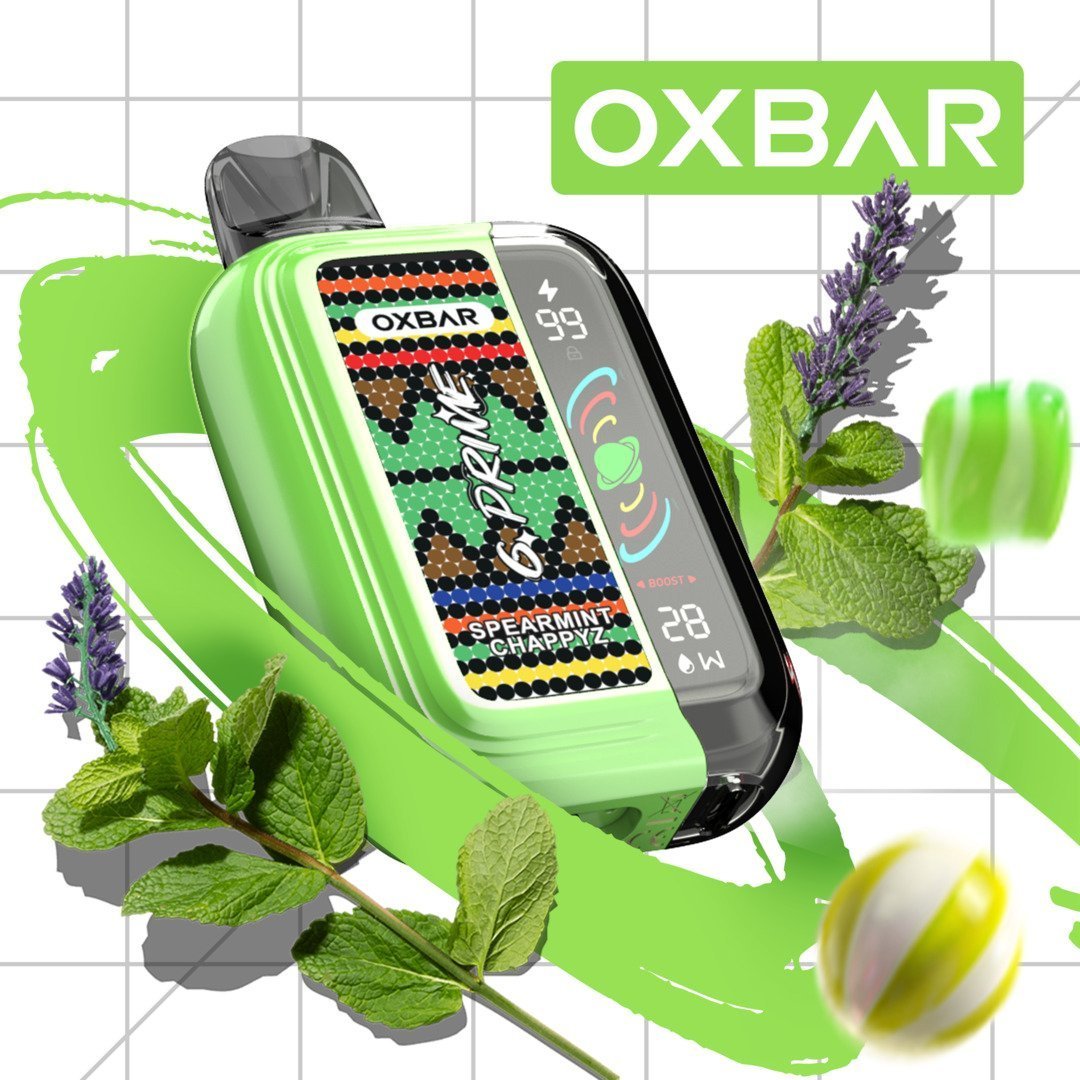 Oxbar GPrime 25k spearmint Chappyz 5% vape pod, featuring fresh spearmint flavor and sleek design from Flavour World SA.
