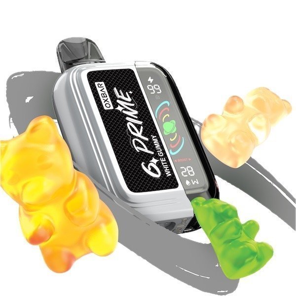 Oxbar GPrime 25k White Gummy 5% CBD vape pen with white design and flavor details visible in the image