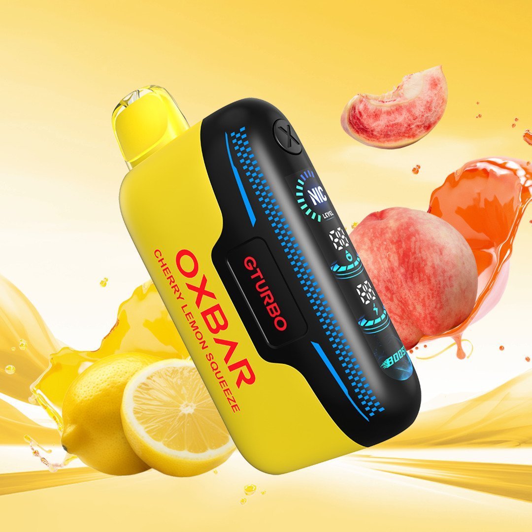 Oxbar Gturbo 36K Cherry Lemon Squeeze nicotine vaporizer with adjustable settings and sleek design.