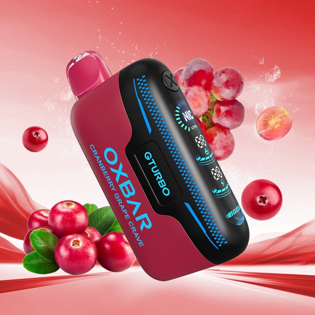 Oxbar Gturbo 36k cranberry grape flavor vape with 5% nicotine, featuring adjustable crave control from Flavour World SA.
