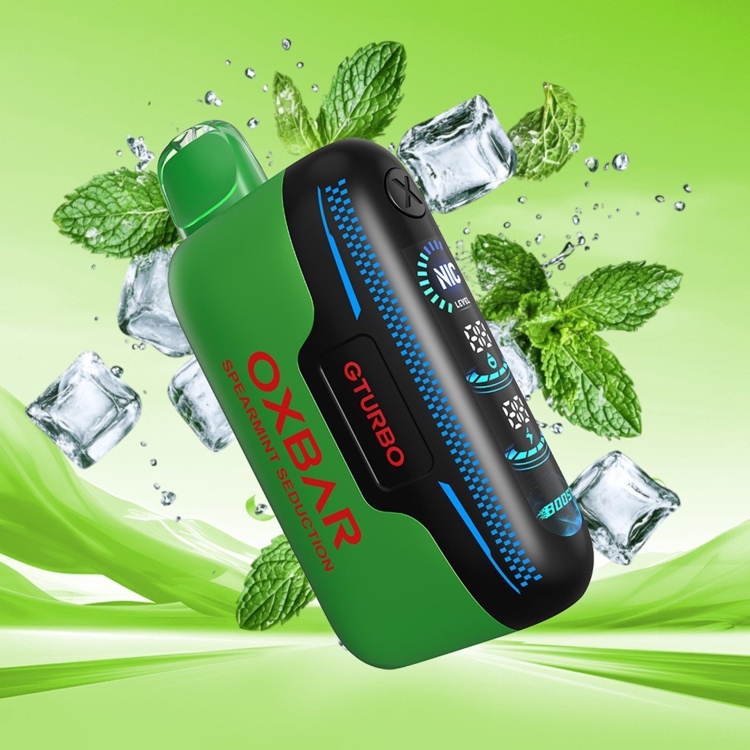 Oxbar Gturbo 36K nicotine vape device in Spearmint Seduction flavor, with adjustable nicotine levels and sleek design.