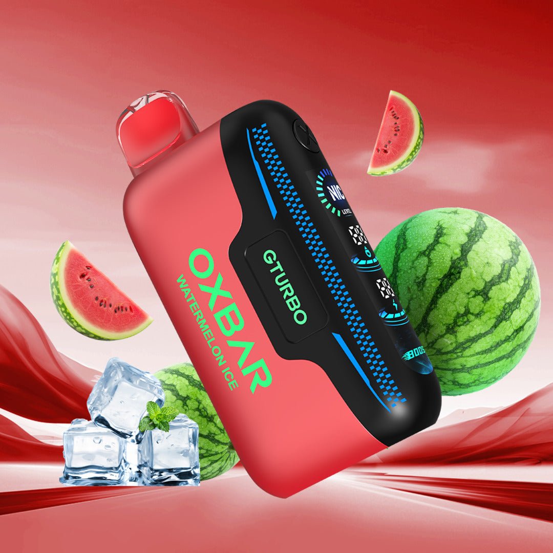 Oxbar Gturbo 36K Watermelon Ice vape device with nicotine, adjustable flavor, featuring a sleek design and vibrant watermelon ice flavor.