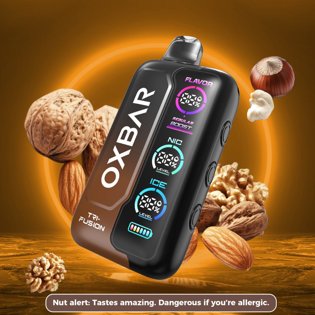 Oxbar Tri-Fusion 50K Nutty Krunch 5% protein bar featuring a crunchy nutty flavor and textured appearance.