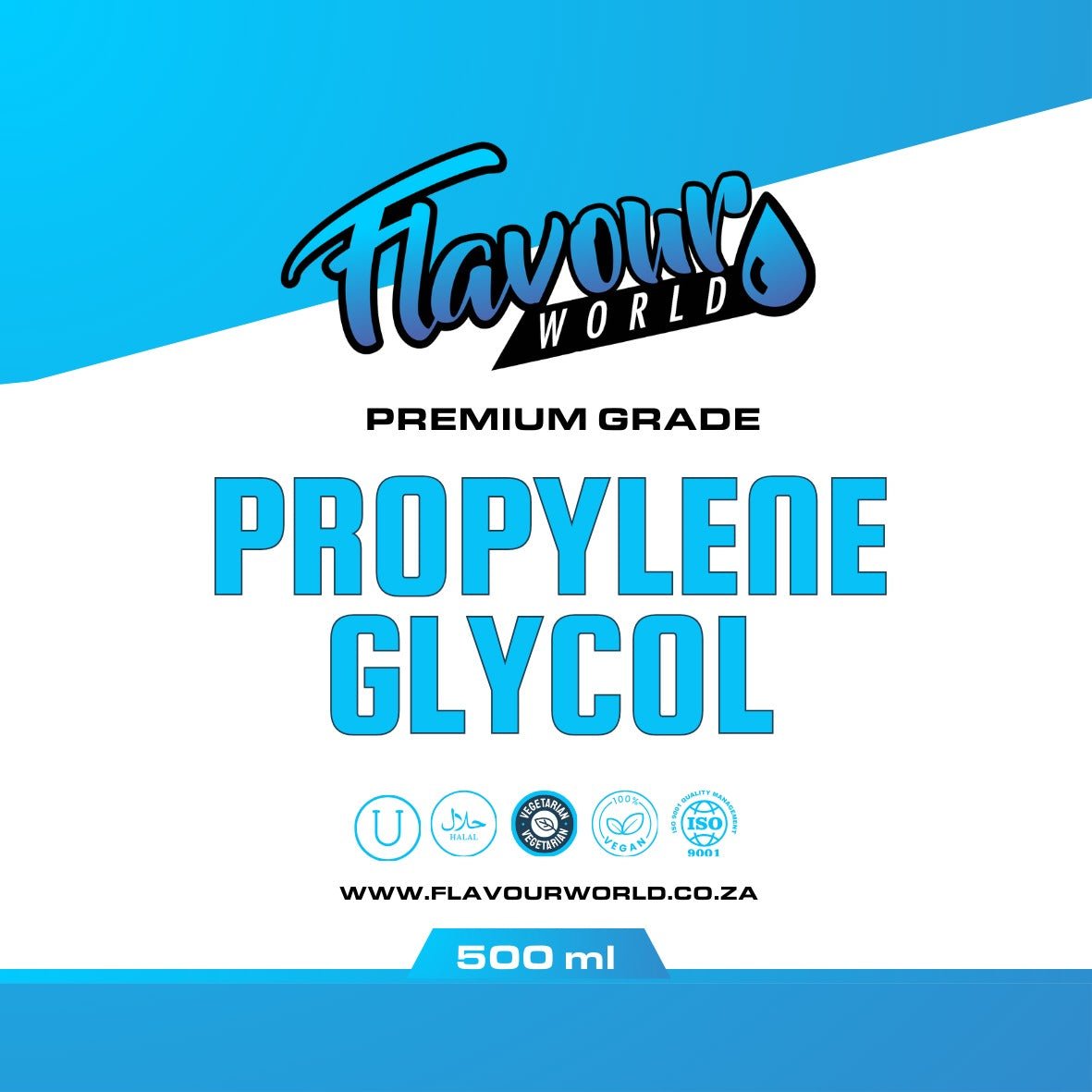 Clear bottle of PG (Propylene Glycol) USP Grade from PG, VG & Premixed Eliquid Base brand, used as a DIY e-liquid ingredient.