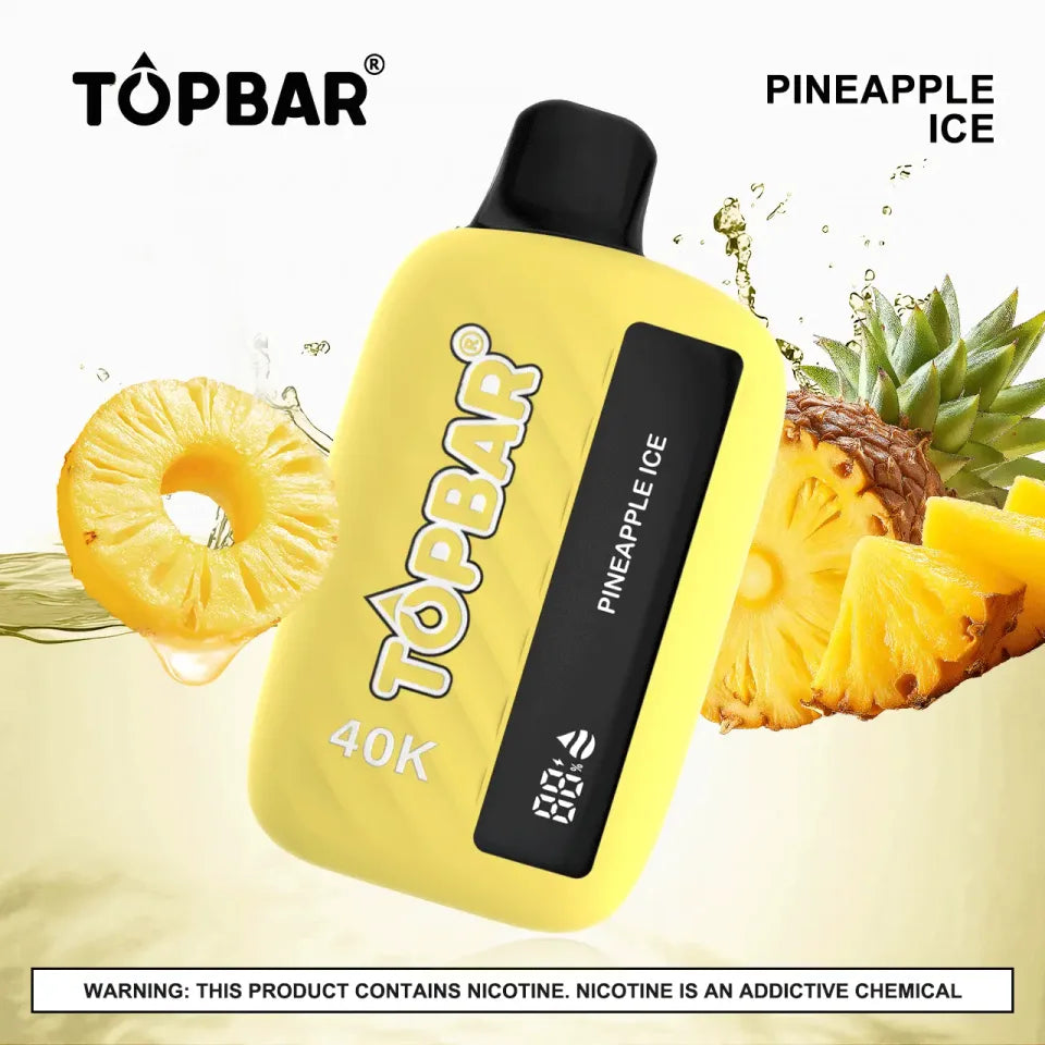 TOPBAR Pineapple Ice 5% e-liquid bottle featuring a vibrant pineapple and ice imagery on the label.