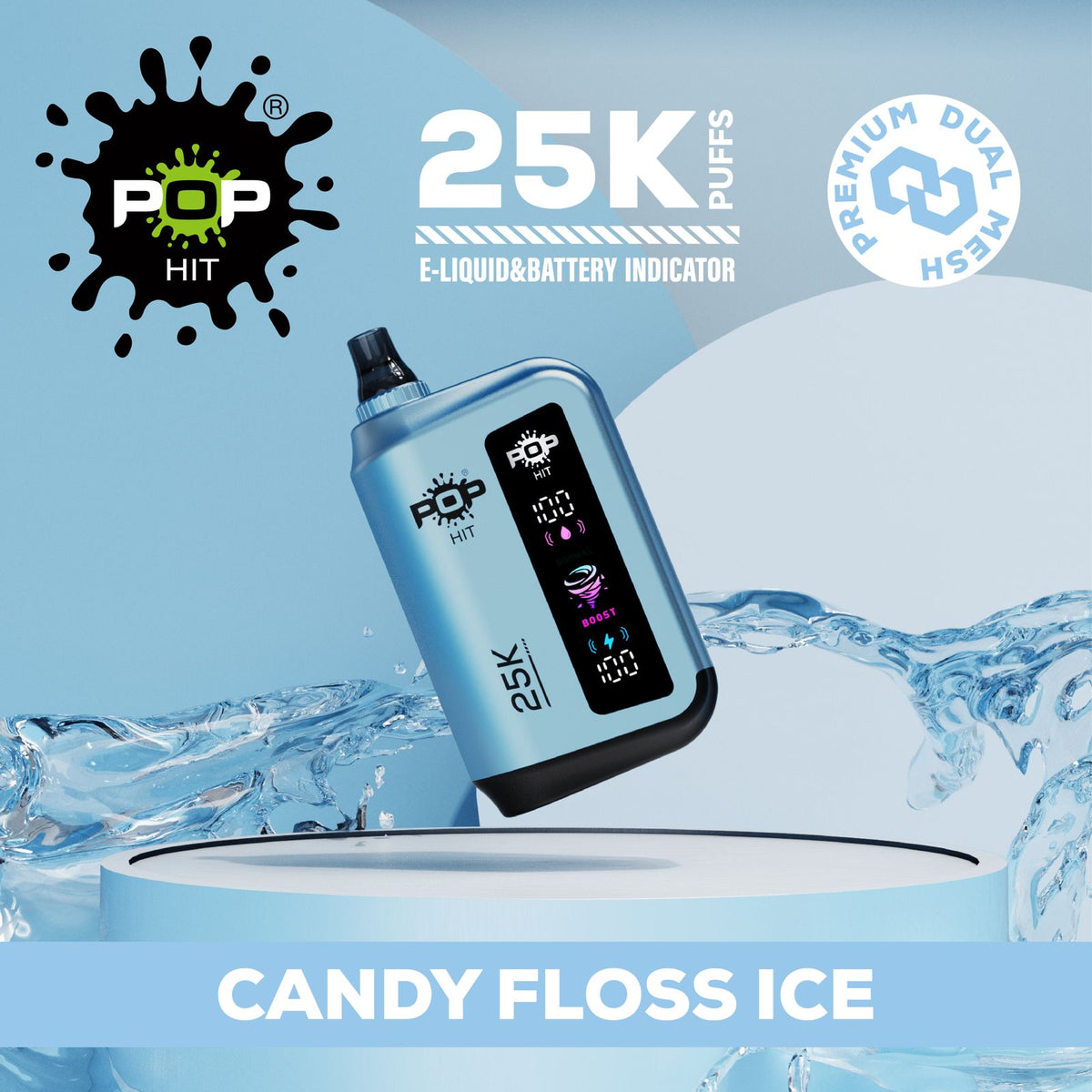 Pop Hit Pop Hit 25000 Puff Candy Floss Ice flavored disposable vape with colorful packaging and sleek design.