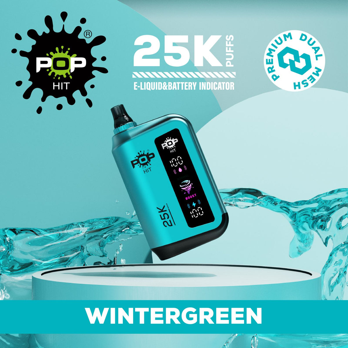 Pop Hit Wintergreen 25000 Puff 5% vape device with sleek design and wintergreen flavor, ideal for long-lasting vaping sessions.