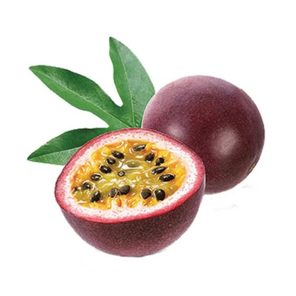 Fresh raw passion fruit from Flavour World SA, showing vibrant yellow exterior and ripe interior with seeds.