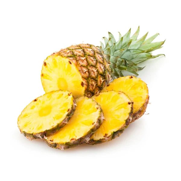 Fresh raw pineapple from Flavour World SA showing its vibrant yellow flesh and spiky green exterior.
