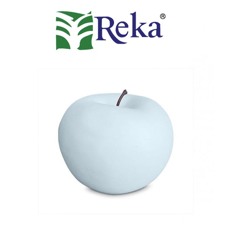 Reka white apple flavored candy from Flavour World SA in a clear package with the candy visible inside.